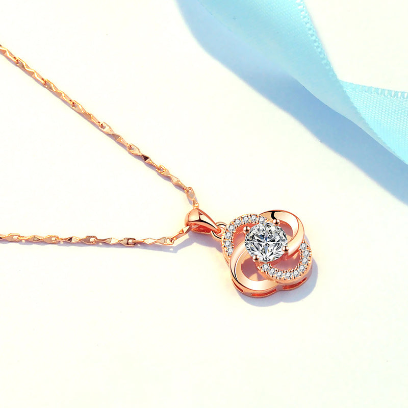 Necklace 925 Sterling Silver Plated 18k Rose Gold Necklace Female Clover Clavicle Chain For Girlfriend''s Birthday Valentine''s Day Gift